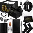 15 Pcs Dad Party Gift Set for Men Birthday Basket Gifts Hip Flasks Bottle Opener Shot Glass Wallet Belt Bracelet Socks Keychain Pen Journal Gift Box for Dad Anniversary Birthday
