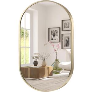 FARMER Oval Mirror Gold, 17"x30" Oval Bathroom Mirror, Metal Frame Wall Mirror, Gold Mirror, Wall Mounted Bathroom Vanity Mirror for Bedroom, Living Room, Entryway, Vertical or Horizontal