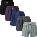 BAMBOO COOL Men's Boxers Underwear Boxer Shorts for Men Classic Loose Stretch Short (Large, Blue, Grey, Blue Grey, Purple, Black(5-pack))