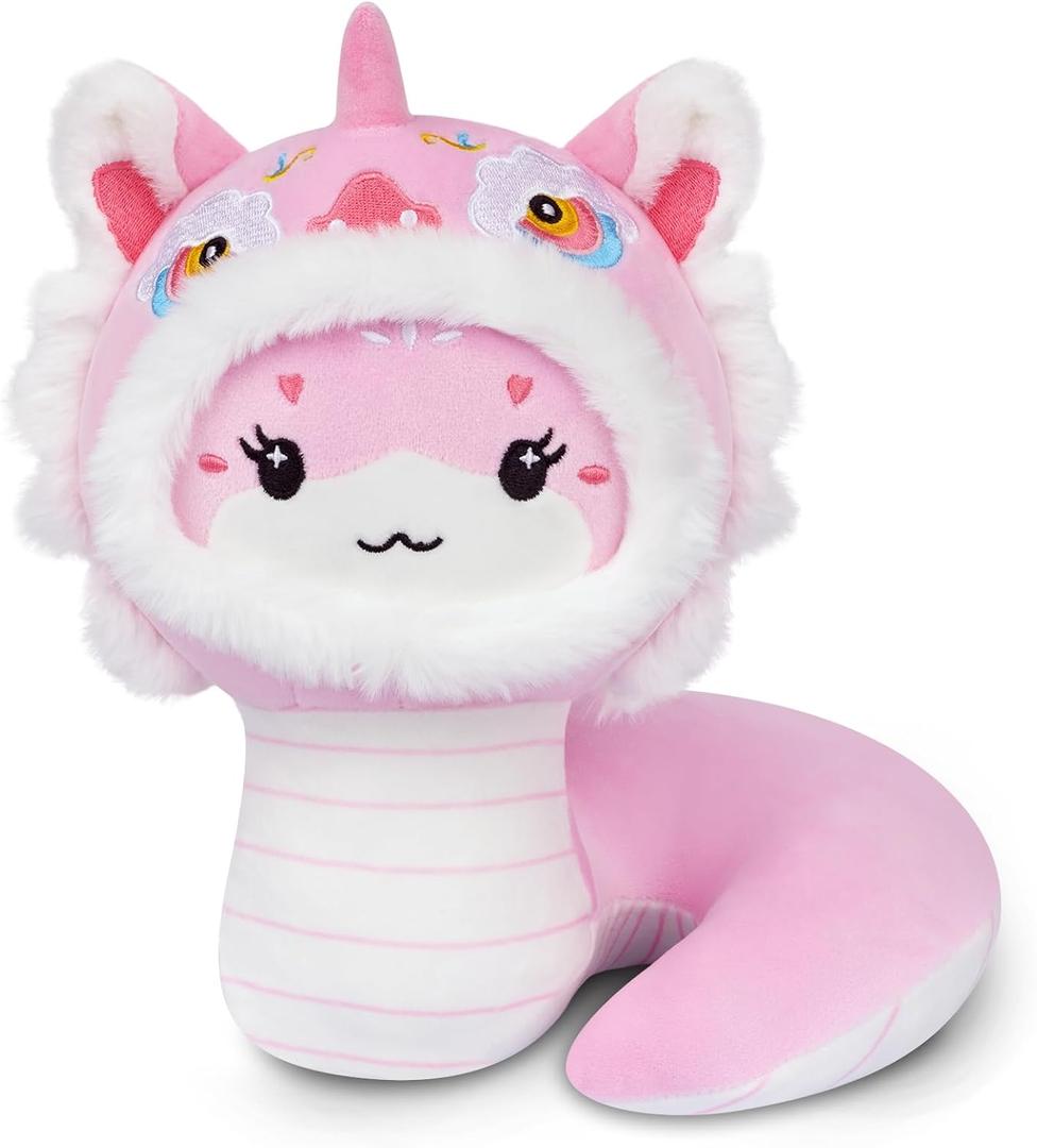 Pink Snake Stuffed Animals Plushie Doll Toys,Snake Plush with Lion Dance Design,Pink Stuffed Animals Plushie,Gifts for Birthday Halloween Christmas,Kids Party Favors