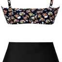 Amy Babe Women's High Waisted Bikini Sets Push Up Twist Front Spaghetti Straps Ruched Two Piece Swimsuit Bathing Suit (Black, S)