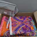 Tititada 3 Pieces Colorful Bohemian Quilt Set King Size, Boho Striped Pink n Teal Printed Bedding Bedspread Coverlet Set for Summer, Soft Lightweight Microfiber Quilt with 2 Shams (102x88 inces)