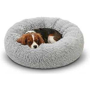 Active Pets Premium Large Donut Dog Bed, Fits Up to 100 lbs, Removable Cover & Washable Cushion, Plush Long Pile Faux Fur Fabric, Portable Dark Grey Pet Bed Furniture for Big Adult Canines & Cats