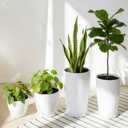 ZMTECH 24/21/12/10" H Large Plastic Planters with Drainage Hole and Saucer -Set of 4 Tall Plant Pots for Indoor & Outdoor Use,White Glossy Smooth Lightweight Flower Pot for Front Porch Patio Deck
