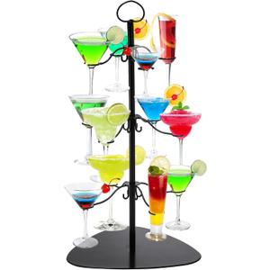 Hedume Cocktail Tree Stand, Champagne Glass Holder, 3 Tier - 12 Holders Wine Glass Flight Tasting Display for Champagne, Cocktails, Martini, Margarita Cups at Weddings, Bridal Shower, Parties