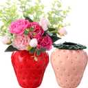 2 Pcs Strawberry Vase 6 Inch Strawberry Shaped Aesthetics Ceramic Fruit Planter Pot Decor Stuff Gifts for Party Baby Shower Kitchen Office Home Decorations