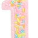 Number 1 Candle with Sprinkles, Pastel Pink Unicorn One Cake Topper, Sweet One Birthday Party Decorations for Girl 1st Birthday