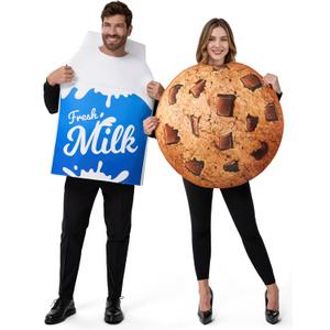 Spooktacular Creations 2Pcs Adult Couple Cookie & Milk Costume Funny Food Suit for Halloween Costume Cosplay Party (Small-Medium)