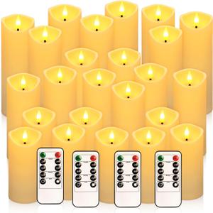 YOROXRG 24 Pack Christmas Decoration Flickering Flameless Candles, Battery Operated Candles,LED Candles for Home Decor,Wedding,Halloween,Birthday,Valentine'sDay (D2.2 xH 5" 6" 7" Ivory)