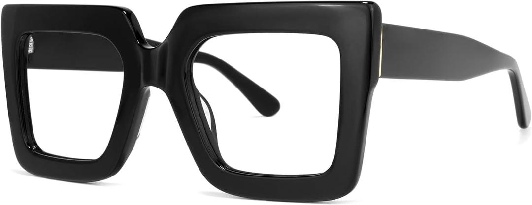 VOOGLAM Oversize Square Reading Glasses For Women Men Anti Blue Light UV Eyestrain Reader Computer TV Phone Glasses Charisse (Black)