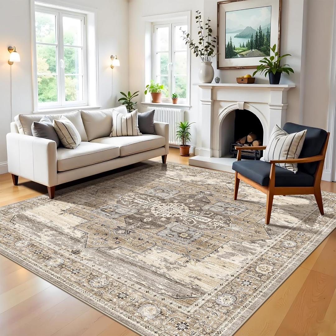 RUUGME Living Room 7x7 Square Rug - Area Rugs for Living Room Stain Resistant Carpet Soft Rugs for Married Woman in Bedroom Kitchen Dining Room with Non Slip Backing Home 7x7 Beige