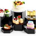 Leinuosen 6 Pcs Large Buffet Risers, 5.5 to 8 Inch Catering Dessert Table Risers Food Decorative Stands with hollow bottom for Catering Supplies, Party(Black, Hexagonal)