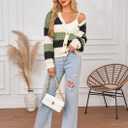 ECOWISH Women's Cropped Cardigan Sweaters 2025 Fall Striped Color Block Long Sleeve Button Up Knit Sweater Y2k Coats (Large, Army Green)