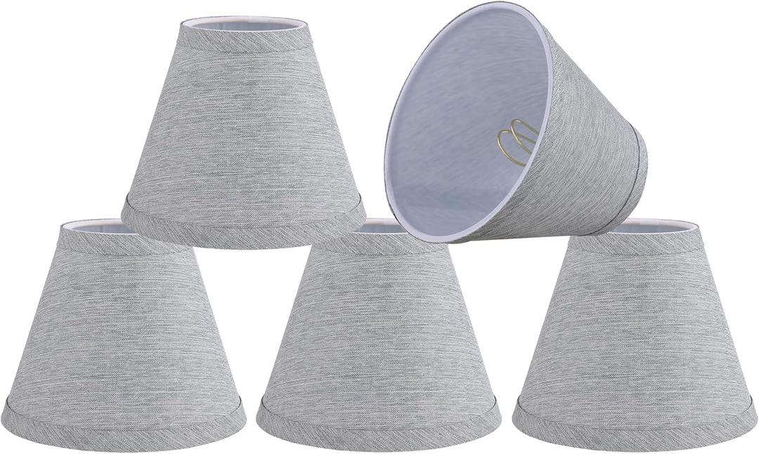 Aspen Creative 51052-5,Hardback Empire Transitional Clip-On Chandelier Shade/Grey Silver Burlap Textured Fabric. 3"Top x 6"Bottom x 5"Slant.Set Of 5.