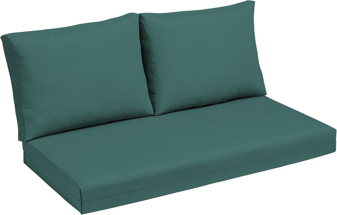 Arden Outdoor Loveseat Cushion Set, 48 x 24, Water Repellent, Fade Resistant, Cushion Set for Couch, Bench, and Swing 48 x 24, Peacock Blue Green Texture