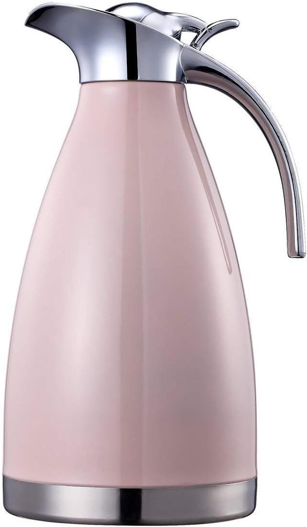 Bonnoces 68 Oz Stainless Steel Thermal Carafe - Double Walled Vacuum Insulated Thermos/Carafe with Lid - Coffee/Tea Carafe Heat & Cold Retention - 2 Liter Pink