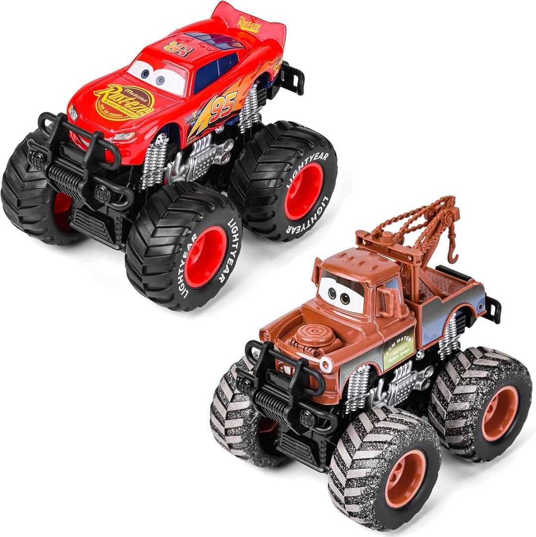 1: 45 Metal Die-Casting Big Wheel Off-Road Toy Car,2 Pack (Red&brown)