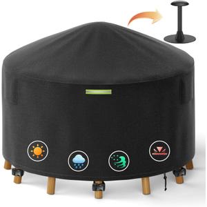 64 Inch Round Patio Furniture Covers with Support Pole, 800D Heavy Duty Waterproof Tear-Resistant Polyester Round Outdoor Table Cover