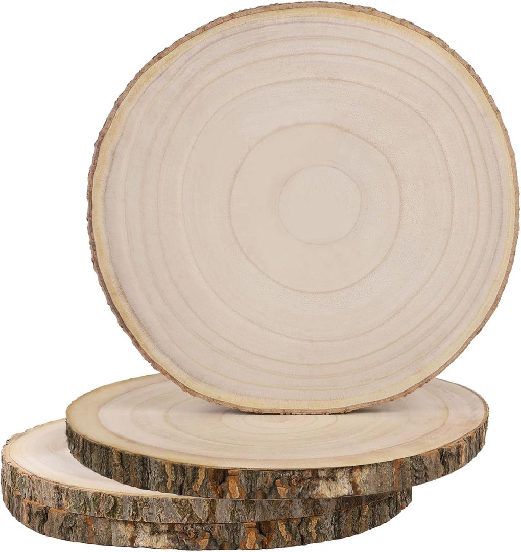 Prsildan 4 Pcs Large Natural Wood Slices, 10-11.5 Inches Unfinished Wood Centerpieces for Tables, DIY Round Wooden Circle Sign Crafts for Wedding Party Dcor