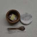 Large Wood Salt Box Salt cellar with Spoon Spice Salt Container salt holder Solid Natural Acacia Base White Grey Marble Lid Decorative Box Bowl Big Capacity Salt Cellar Spice Cellar