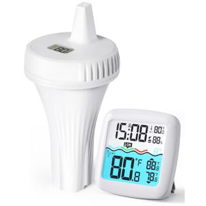 Wireless Pool Thermometer Floating Easy Read, IPX8 Waterproof Digital Water Temperature Monitor, Instant Display with 2 Sealing Wrenches for Swimming Pool, Spa, Hot Tub, Cold Plunge