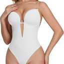 SHAPSHE Backless Shapewear for Women Strapless Deep U Plunge Bodysuit Low Back Body Shaper, Medium