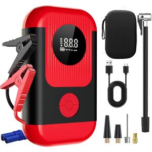 Tire Inflator Portable Air Compressor & Car Jump Starter, Cordless Air Pump with LED Light & Pressure Gauge for Auto,Motorcycles,Bikes,Balls, Emergency Battery Booster & Phone Charger,150PSI