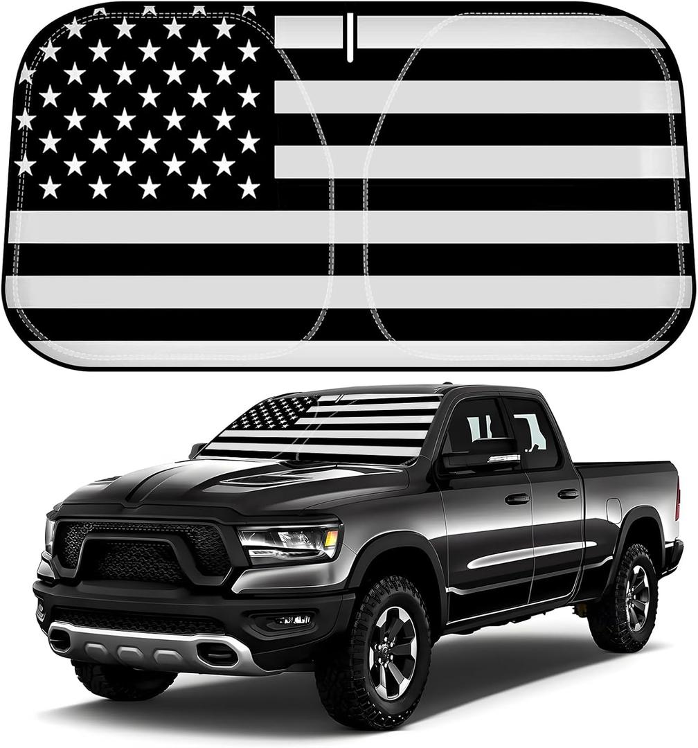D-Lumina Windshield Sun Shade for 2010-2025 Dodge Ram 2500 3500 Accessories, Front Window Sunshade American Flag Sun Visor Protector Sun Shield Block UV Rays Heat, Foldable 2 Layers 210T Material