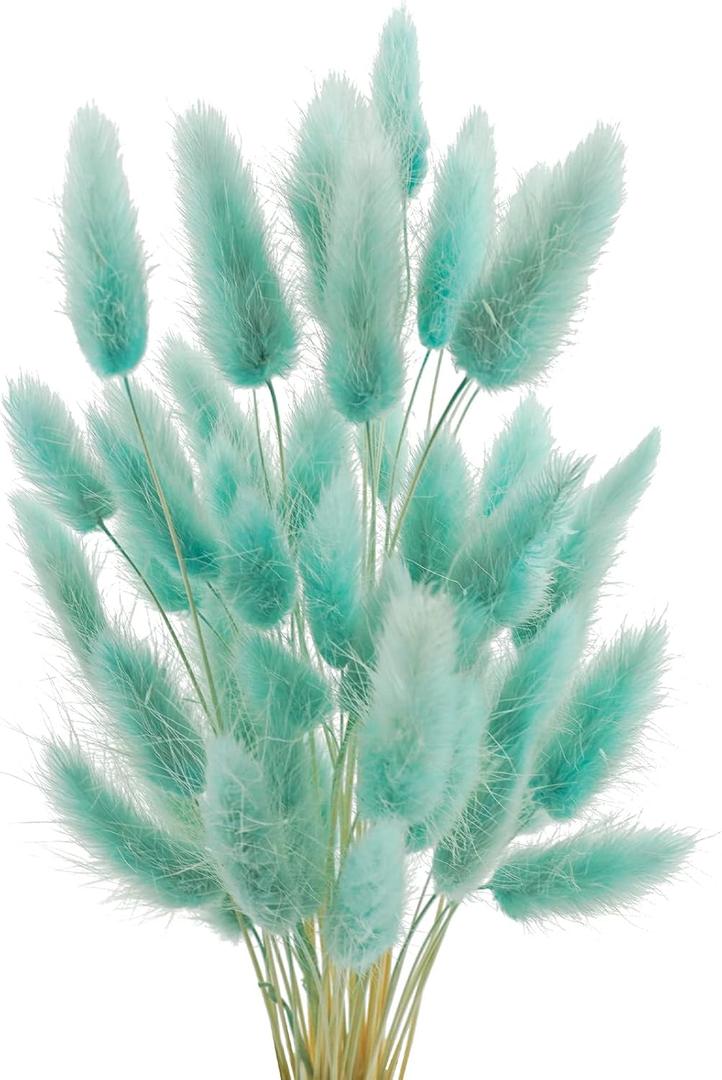 Uieke 120 Pcs Bunny Tails Dried Flowers, 17 Dried Lagurus Ovatus, Dried Foxtail Grass for Flower Arrangements Wedding Centerpieces Home Boho Baby Shower Party Decorations (Teal Blue)