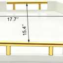 Hexagon Decorative Serving Tray with Polished Gold-Tone Metal Handles, Black Glossy Finish, Large Ottoman and Coffee Table Tray, 17.7x15.4x2 Inch (White)