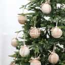 RoseCraft 12PCS Christmas Ball Ornaments, 3.14"/80MM Boho Shatterproof Linen Ornaments for Christmas Tree Hanging Decorations, for Home Rustic Party Farmhouse Xmas Decor.