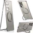 IMCHEN for Samsung Galaxy S24 Ultra Metal Case with 360 Rotating Ring Stand - Refined Protection and Versatility, Titanium