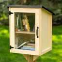 Ilyapa Outdoor Library Book Box - Free Literature Exchange Kit for Outside - Little Wood Cabinet for Sharing Books and Arts - 16x14x22 Inch