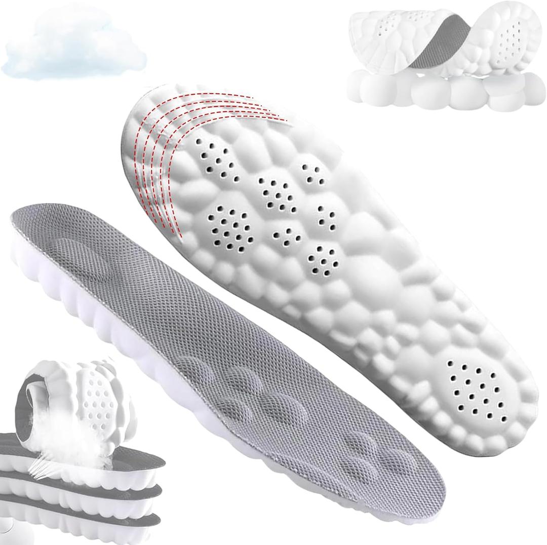 2 x Cloud Insoles - 4D Cloud Insole for Men, Orthopedic Insoles for Women & Men - Plantar Fasciitis Inso les, 4D Sports Shoes Insole, Anti Fatigue, Shock Absorption, Foot Pain Relief (Gray, 4-8.5)