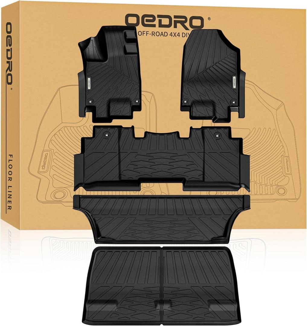 OEDRO Upgraded Floor Mats Fit for 2018-2024 2025 Honda Odyssey, All Weather Car Mats TPE Floor Liner for Odyssey Accessories,1st 2nd & 3rd Rows and Cargo Liner, Black