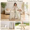 Foldable Baby Playpen, 79x71 Inch Extra Large Collapsible Play Yard, Beige