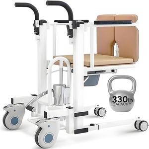 Hydraulic Patient Lift Transfer Chair for Home - 330 lb Capacity Commode Wheelchair Transfer Devices, 180 Split Seat for Elderly & Disabled, Safe Transfers from Bed to Shower/Toilets/Cars