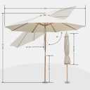 9FT/10FT Bamboo Patio Umbrella, Large Outdoor Umbrella with UPF 50+ Sun Protection, Rope Pulley Lift & Push-Button Tilt, 8-Rib Ventilated Canopy for Garden, Deck, Backyard & Outdoor Dining