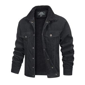 MAGCOMSEN Winter Jackets for Men Corduroy Jacket Men Sherpa Lined Fleece Warm Cargo Casual Coat with 5 Pockets Size XL Black