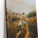 Jesus Leaves the 99 Sheep Canvas Wall Art Jesus and Lamb Painting Wall Decor Picture The Lost Sheep Posters Prints Christian Baptism gifts for Living Room Bedroom Prayer Home Decor 8x10 in canvas