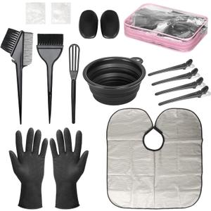 ROOHUA 16 Pieces Hair Dye Coloring Kit- Hair Tinting Bowl, Hair agitator, Dye Brush, Ear Cover, Hairpin, Hair Coloring Cape For Hair Dye Tools
