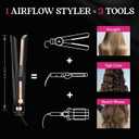 SKIMI Airflow Styler, Titanium Flat Iron Hair Straightener, Professional Curling Iron with Cooling Air Vents to Lock in Style, 5 Temps & Dual Voltage, Auto Off (Black & Bright Champagne).