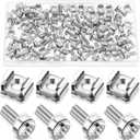 100 Sets M6 x 20 mm Rack Mount Cage Nuts, Screws and Washers for Rack Mount Server Cabinet Stainless Steel Silver Mounting Screws and Square Insert Nuts for Server Mounting Routers Shelves