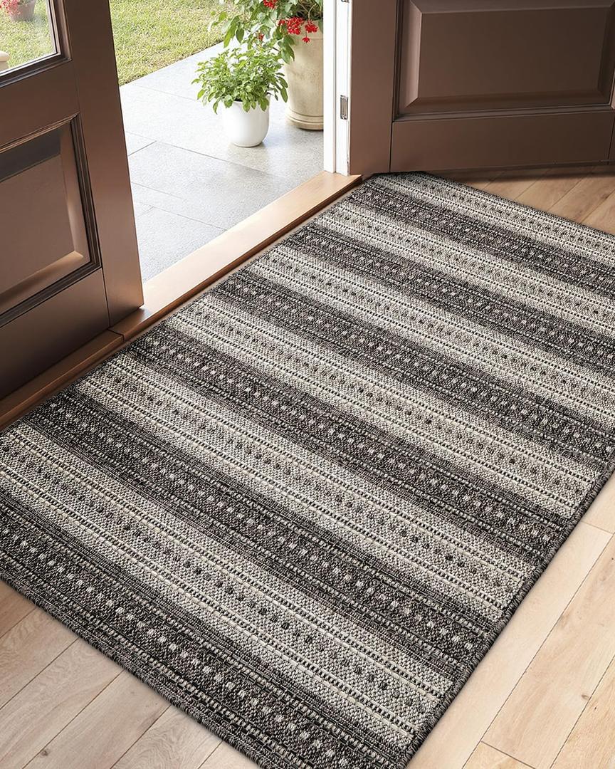 DEXI Dirt Trapper Door Mat, 31x48 Washable Doormat, Dirt Resistant and Absorbent, Easy Clean Low-Profile Floor Rugs for Entryway, Front Door, and Inside Entrance, Striped Grey (2'7" X 4' (Rectangular))