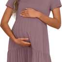 Women's Maternity Summer Short Sleeve Dresses Ruffle Tiered Swing Loose Fit Pregnancy Dress (Large, Purple)