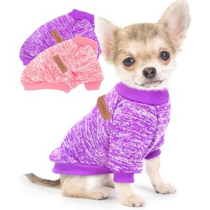 2 Pieces Dog Sweaters for Small Dogs Fall Dog Clothes Female Winter Fleece Puppy Sweaters Warm Thick Outfit Pet Small Dog Sweater for Boy Girl Dogs,XS (Purple+Pink)