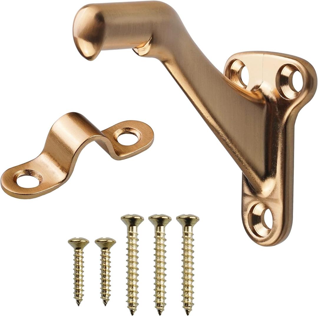 3 Pack Champagne Bronze Handrail Bracket - 3" Heavy Duty Stairway Support Hardware - Easy Installation for Home or Office Staircase