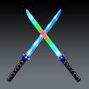 JOYIN 2 Packs Toys Ninja Swords for Kids with Motion Activated Clanging Sounds Vibrant Blue and Multi Color Deluxe Play Sword for Halloween Party, Costume Accessories