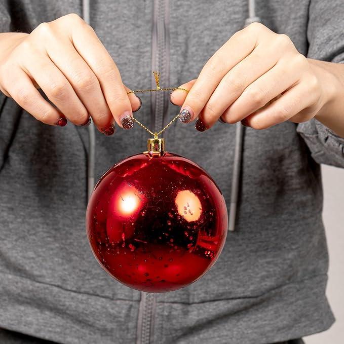 XmasExp Large Christmas Ball Ornaments,1pcs Red Giant Shatterproof Plastic Hanging Mercury Xmas Ball Decorations Christmas Tree Ornaments (Red, 8")