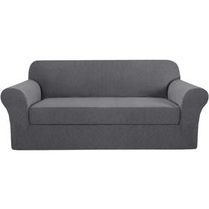 H.VERSAILTEX 2 Pieces Sofa Cover High Stretch Sofa Slipcover Stylish Furniture Cover/Protector Suit for T Cushion/Box Cushion Soft with Elastic Bottom for Kids - Sofa 72"-88" - Charcoal Gray